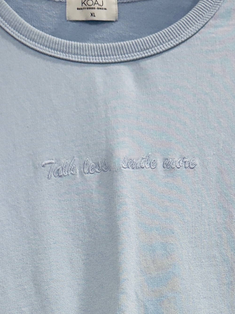 KOAJ Light Blue Crewneck Sweatshirt Embroidered Graphic Pullover XL Casual Cozy - Picture 3 of 9